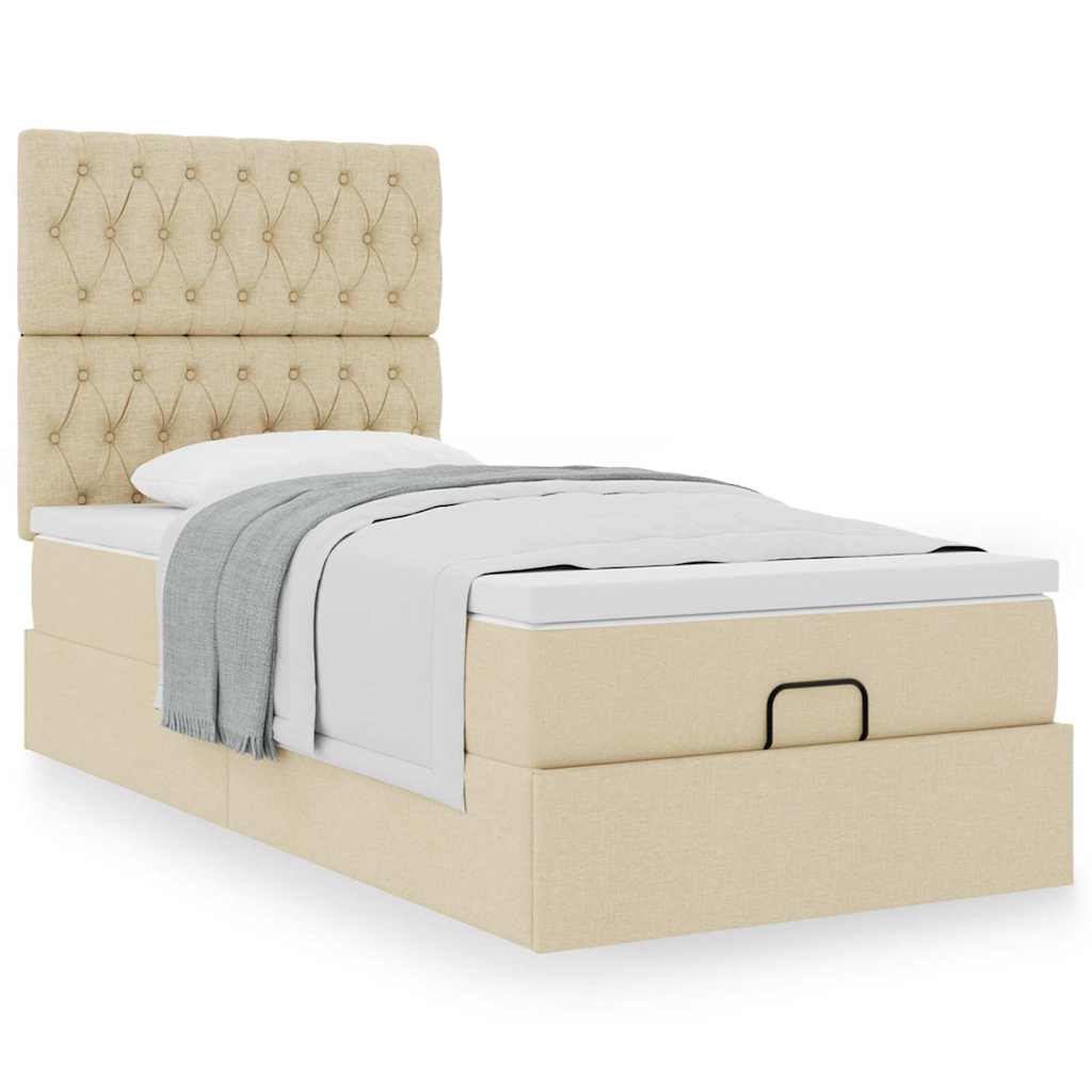 vidaXL Estructura de cama otomana con colchón tela crema 80x200cm