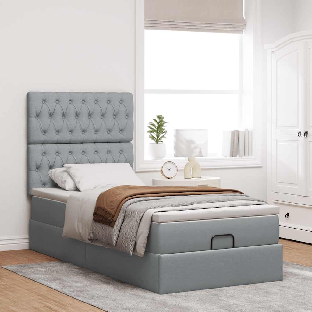 vidaXL Estructura de cama otomana con colchón tela gris claro 90x190cm