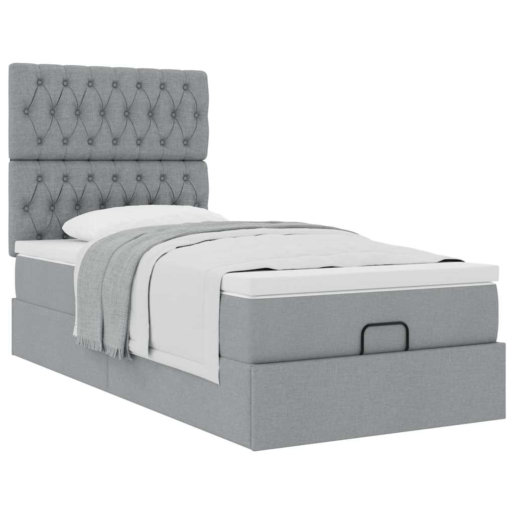 vidaXL Estructura de cama otomana con colchón tela gris claro 90x190cm