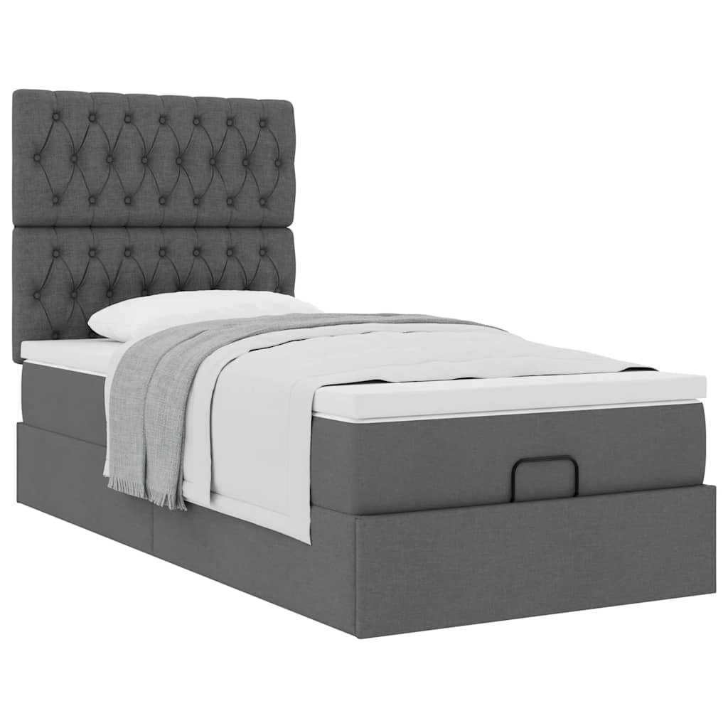 vidaXL Estructura cama otomana colchón tela gris oscuro 90x190cm