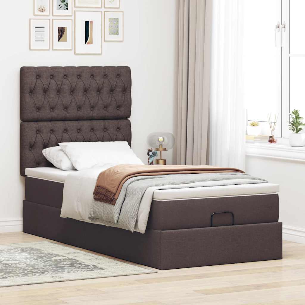 vidaXL Estructura cama otomana colchón tela marrón oscuro 90x190 cm