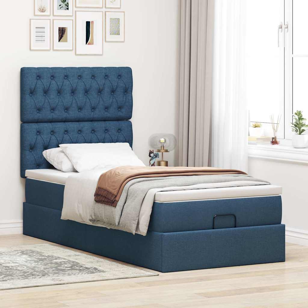 vidaXL Estructura de cama otomana con colchón tela azul 90x190 cm