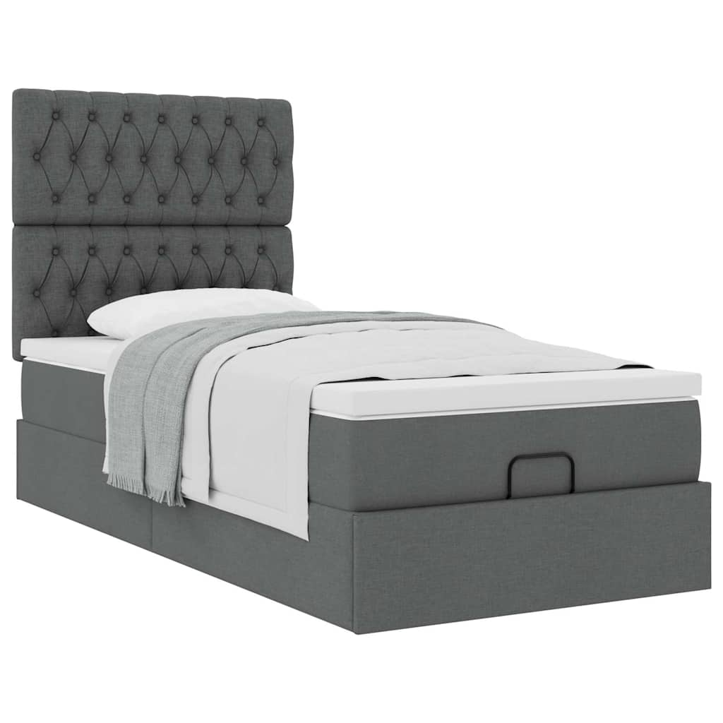 vidaXL Estructura cama otomana colchón tela gris oscuro 90x200cm