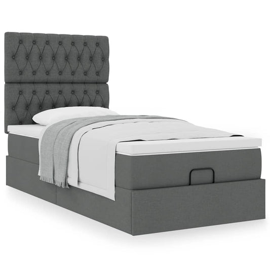 vidaXL Estructura cama otomana colchón tela gris oscuro 90x200cm