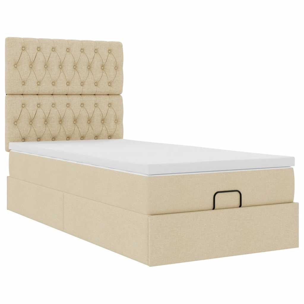 vidaXL Estructura de cama otomana con colchón tela crema 90x200cm