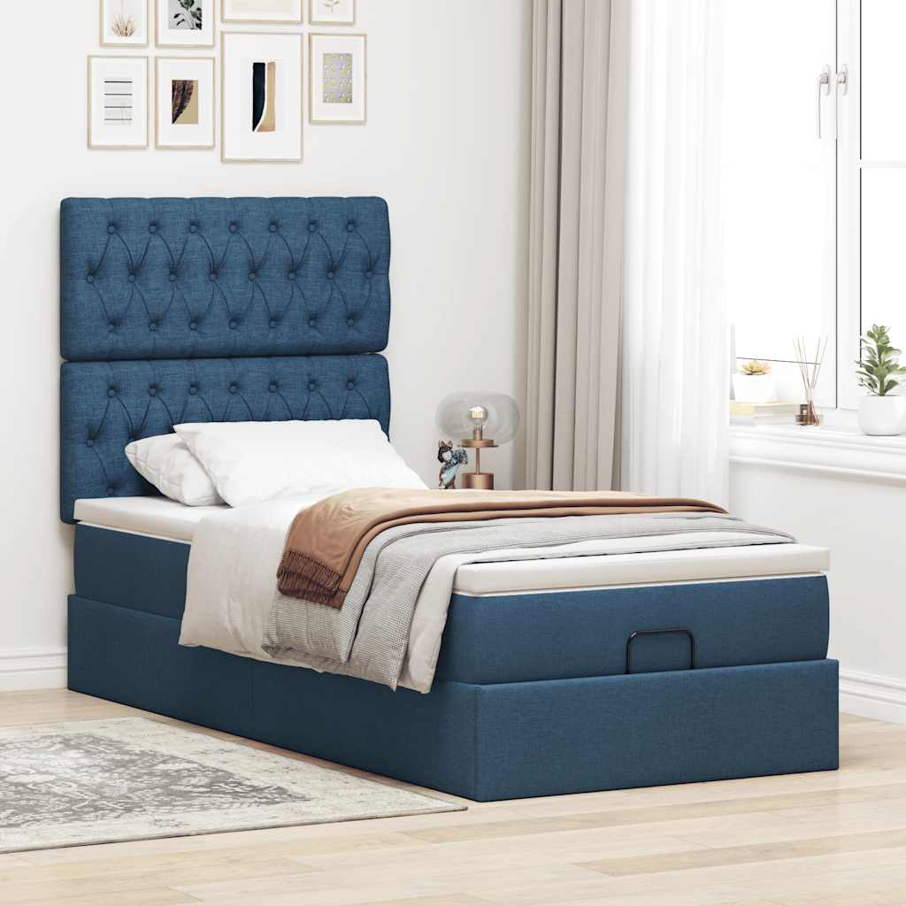 vidaXL Estructura de cama otomana con colchón tela azul 100x200cm