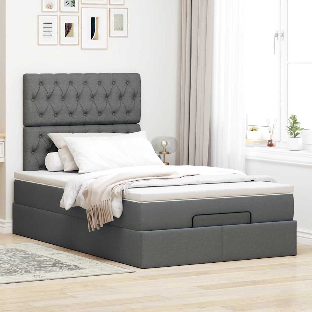 vidaXL Estructura de cama otomana colchón tela gris oscuro