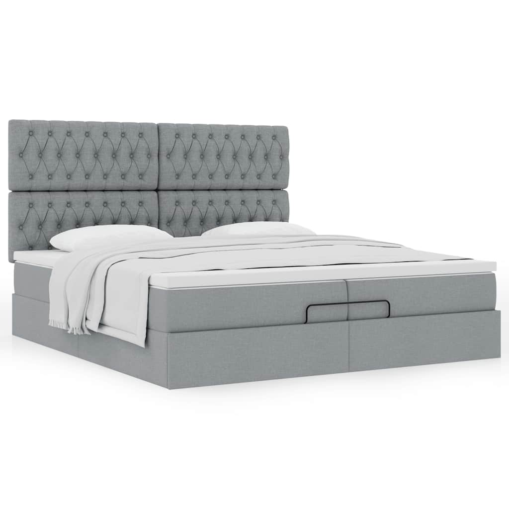 vidaXL Estructura de cama otomana colchones tela gris claro 200x200cm