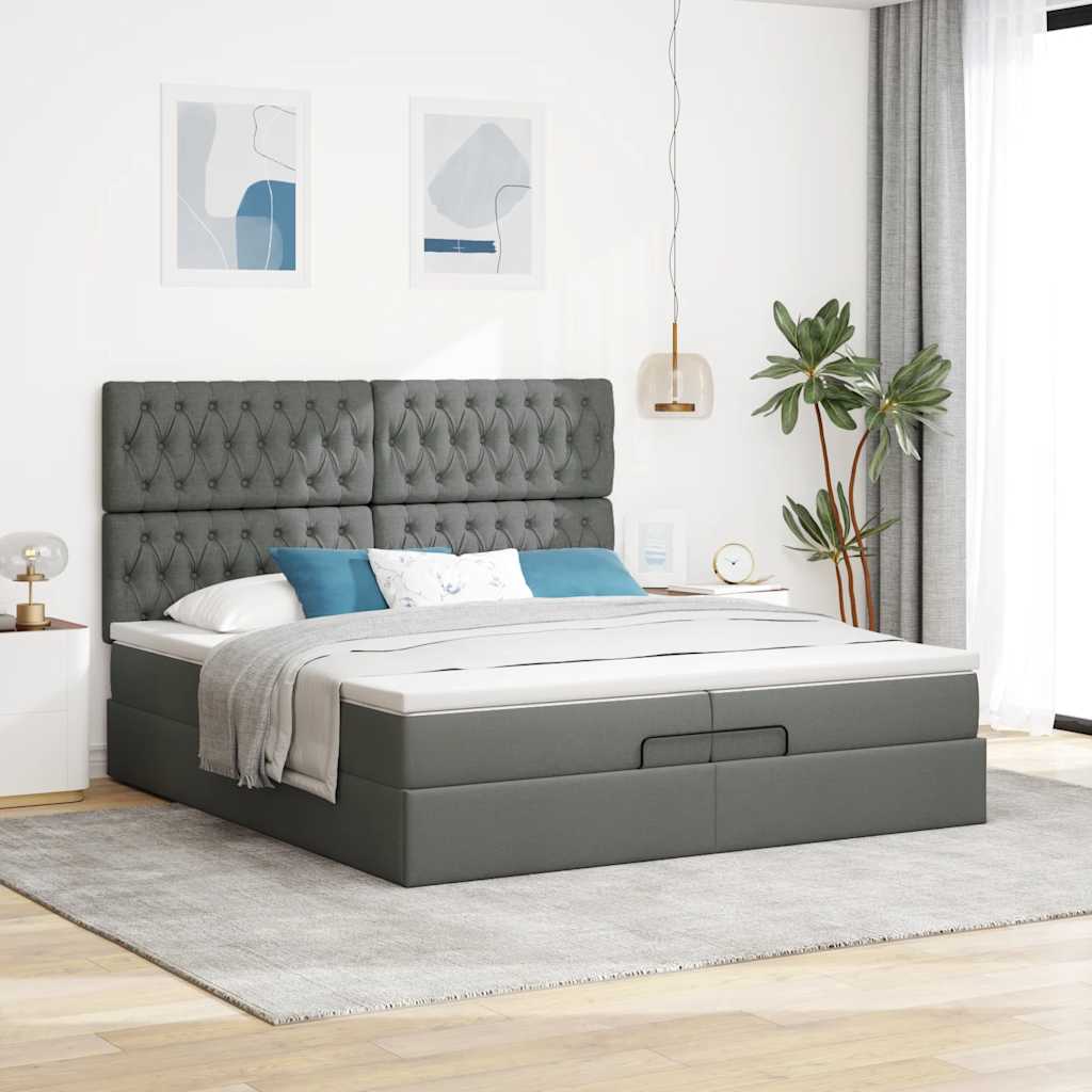 vidaXL Estructura cama otomana colchones tela gris oscuro 200x200cm