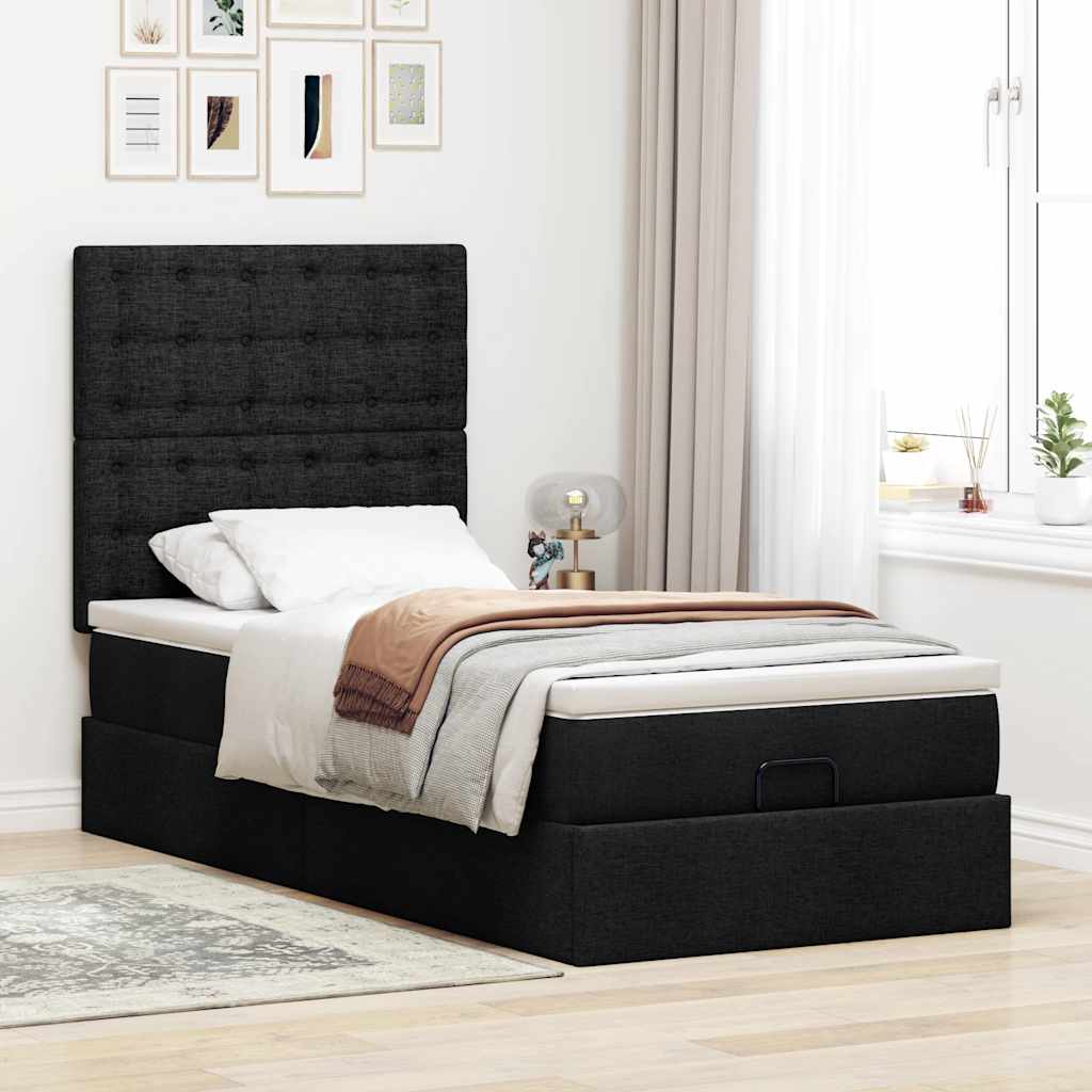 vidaXL Estructura de cama otomana con colchón tela negra 80x200cm