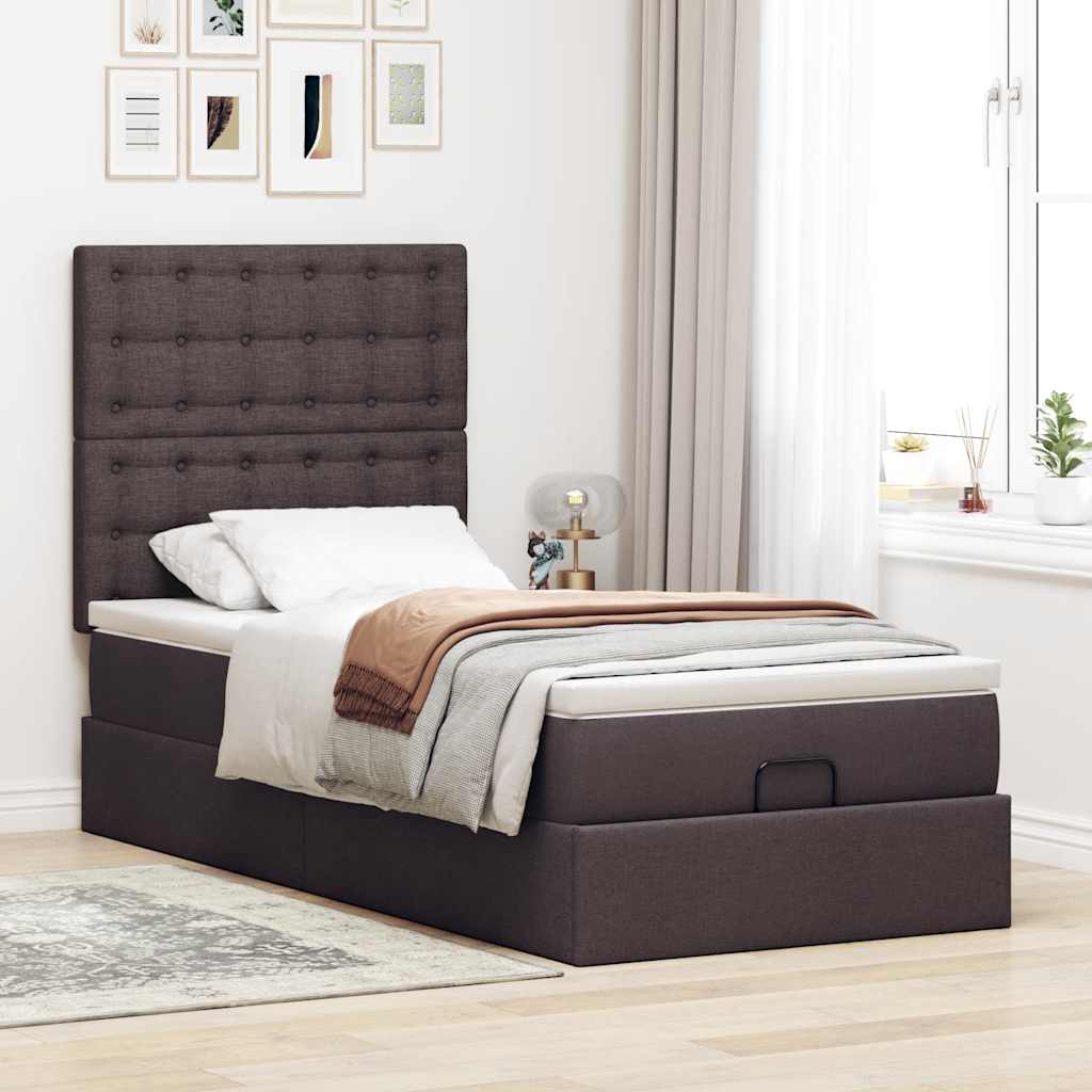 vidaXL Estructura cama otomana colchón tela marrón oscuro 80x200cm