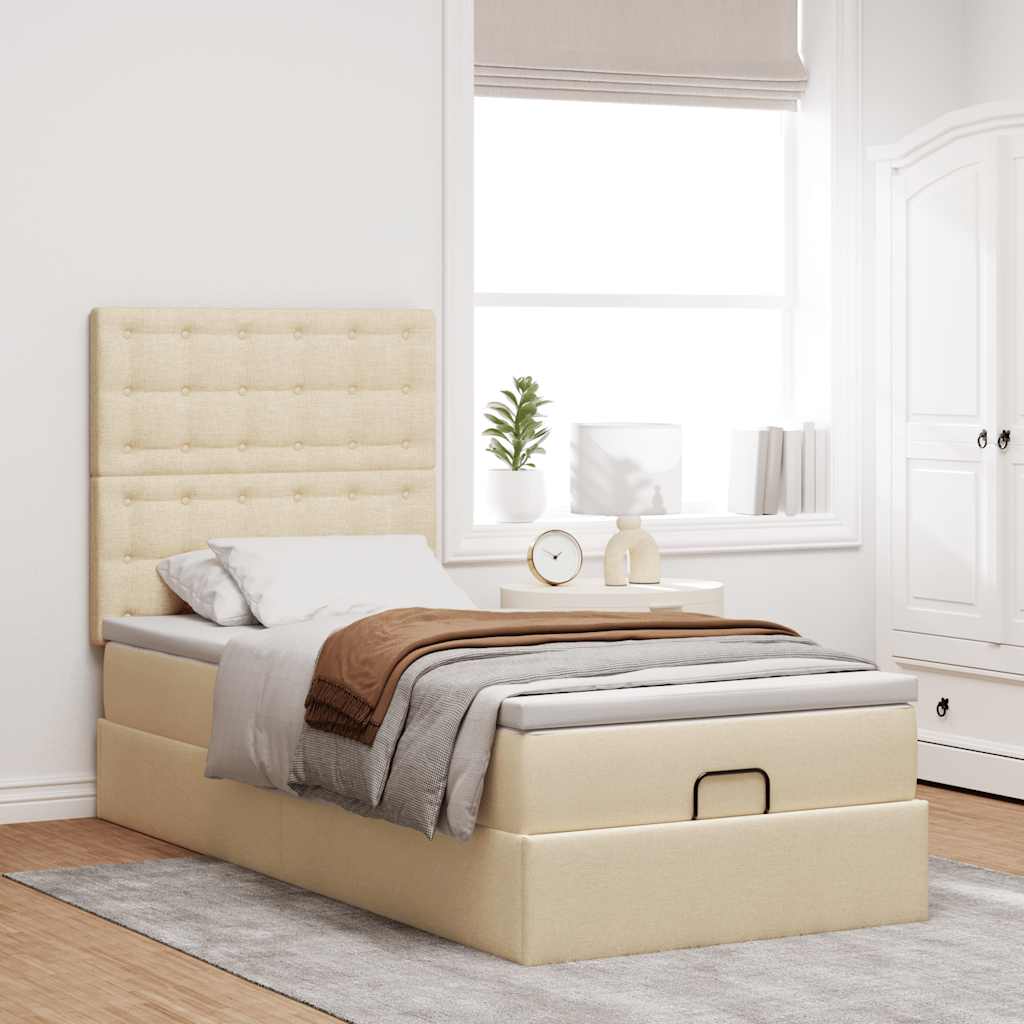 vidaXL Estructura de cama otomana con colchón tela crema 80x200cm