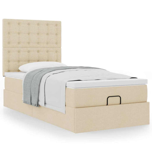 vidaXL Estructura de cama otomana con colchón tela crema 80x200cm