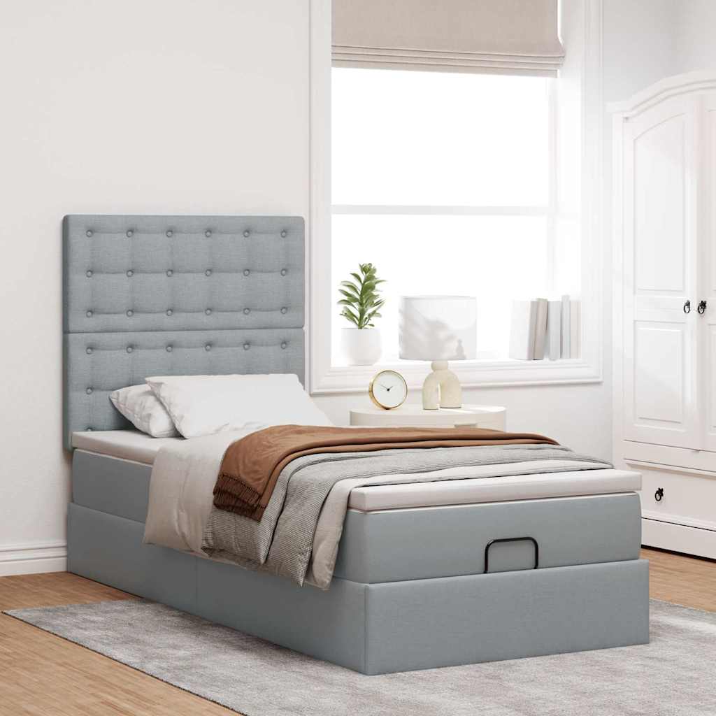 vidaXL Estructura de cama otomana con colchón tela gris claro 90x190cm