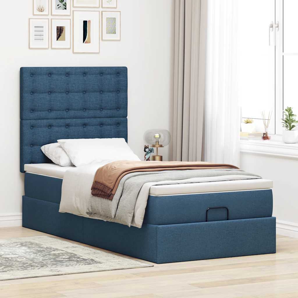 vidaXL Estructura de cama otomana con colchón tela azul 90x190 cm