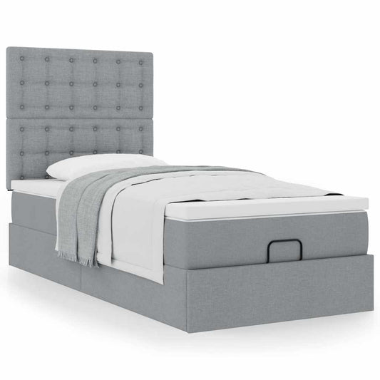 vidaXL Estructura de cama otomana con colchón tela gris claro 90x200cm