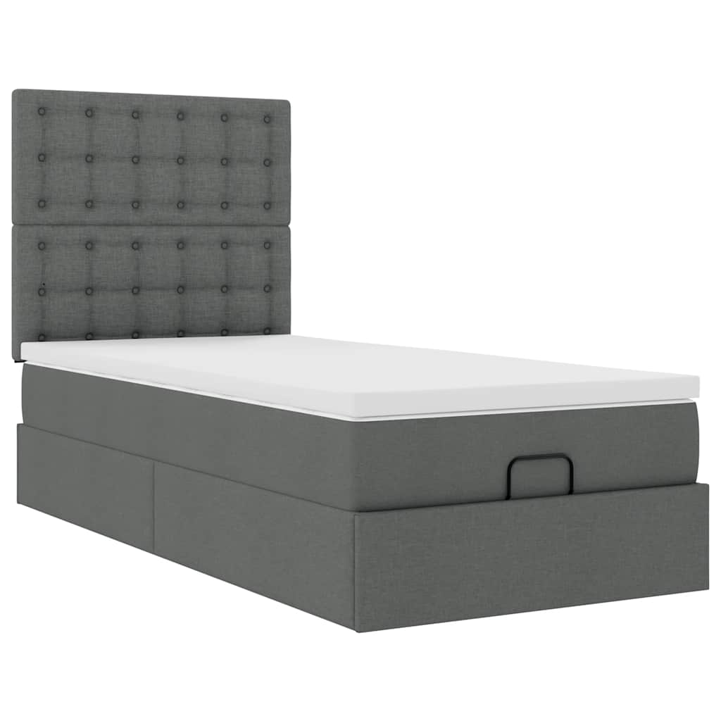 vidaXL Estructura cama otomana colchón tela gris oscuro 90x200cm