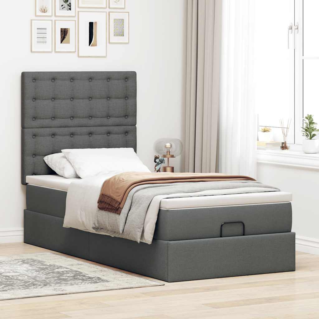 vidaXL Estructura cama otomana colchón tela gris oscuro 90x200cm