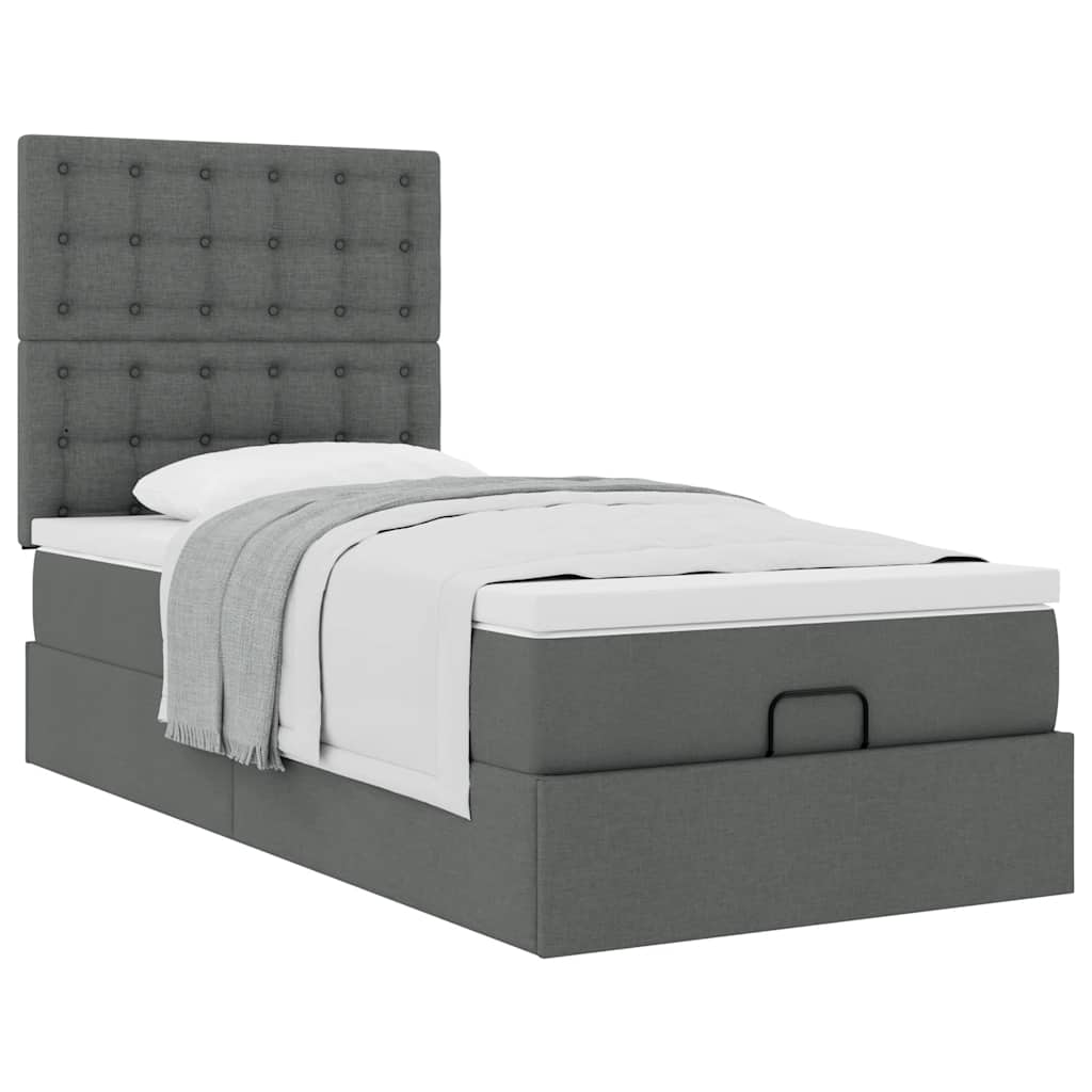 vidaXL Estructura cama otomana colchón tela gris oscuro 90x200cm