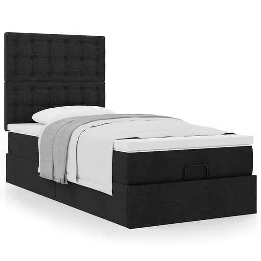 vidaXL Estructura cama otomana colchón tela negro 90x200 cm