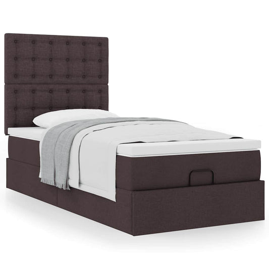 vidaXL Estructura cama otomana colchón tela marrón oscuro 90x200cm