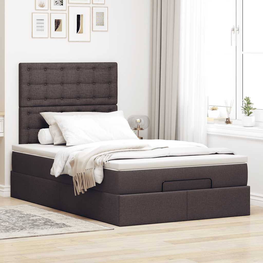 vidaXL Estructura de cama otomana colchón tela marrón oscuro 120x190cm