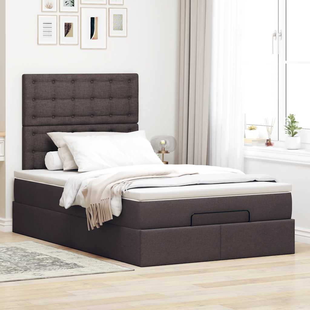 vidaXL Estructura cama otomana colchón tela marrón oscuro 120x200cm