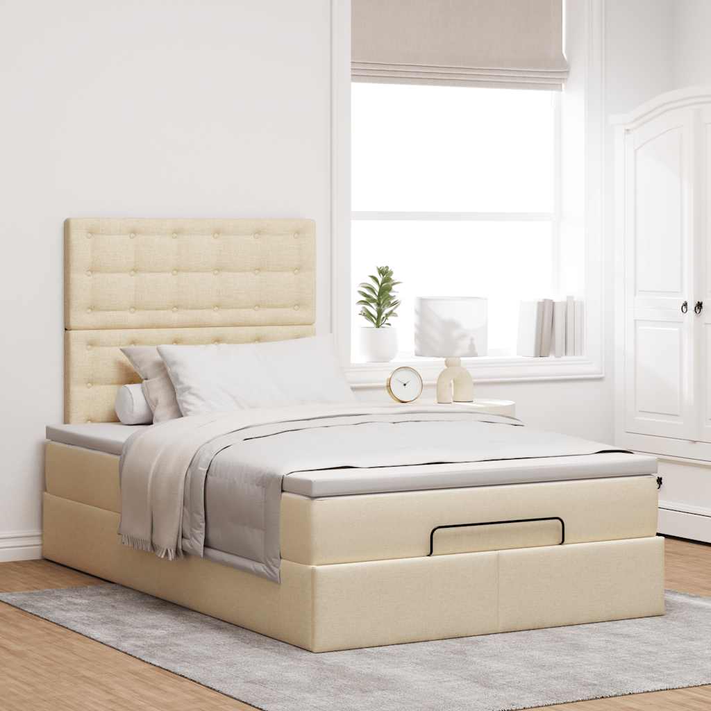 vidaXL Estructura de cama otomana con colchón tela crema 120x200 cm