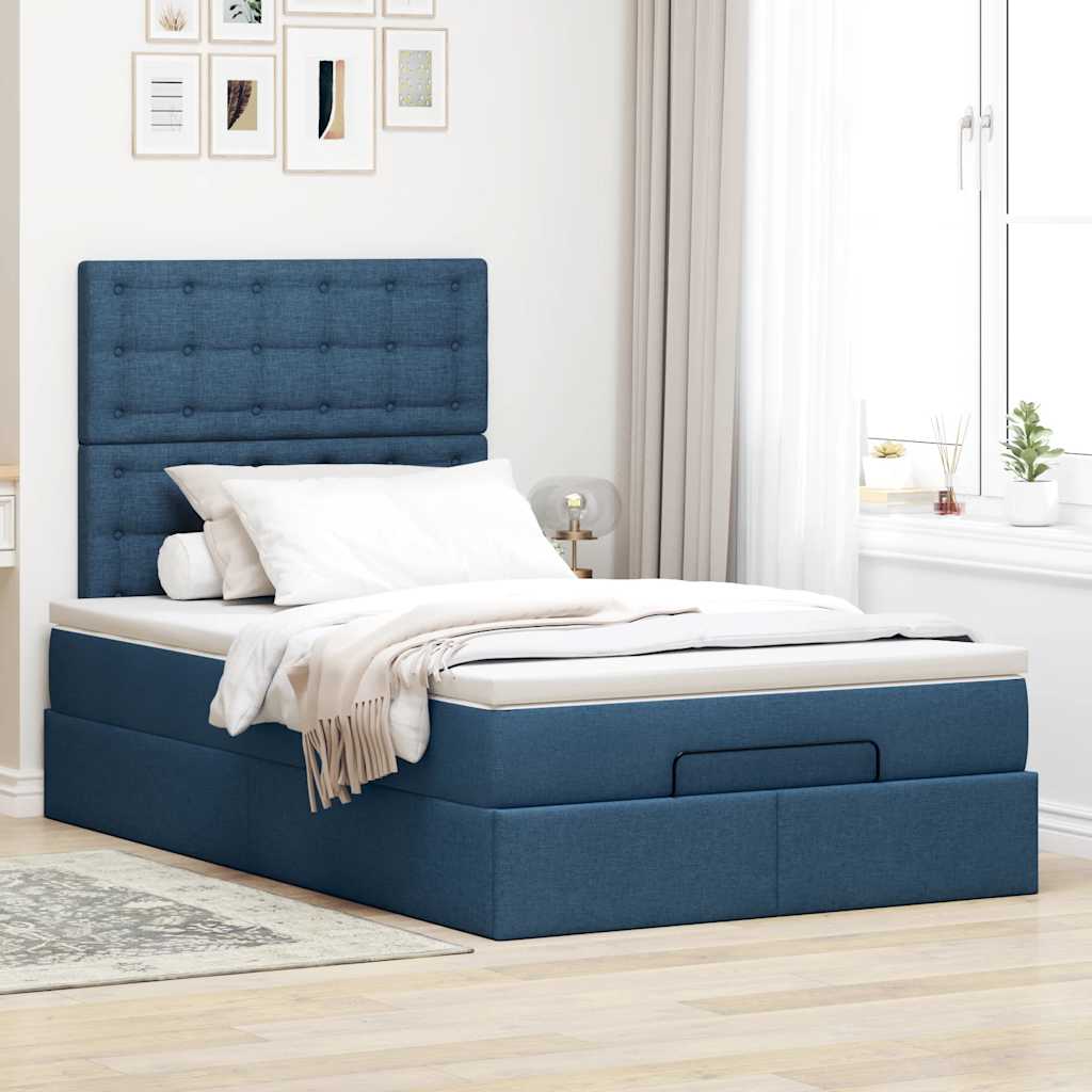 vidaXL Estructura de cama otomana con colchón tela azul 120x200cm