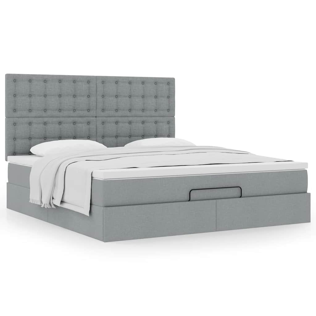 vidaXL Estructura de cama otomana colchón tela gris claro 180x200cm