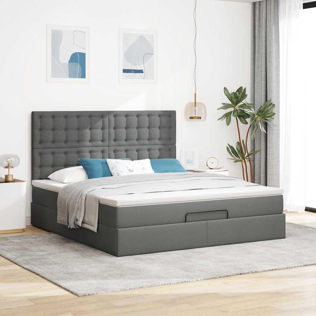 vidaXL Estructura cama otomana colchón tela gris oscuro 180x200cm