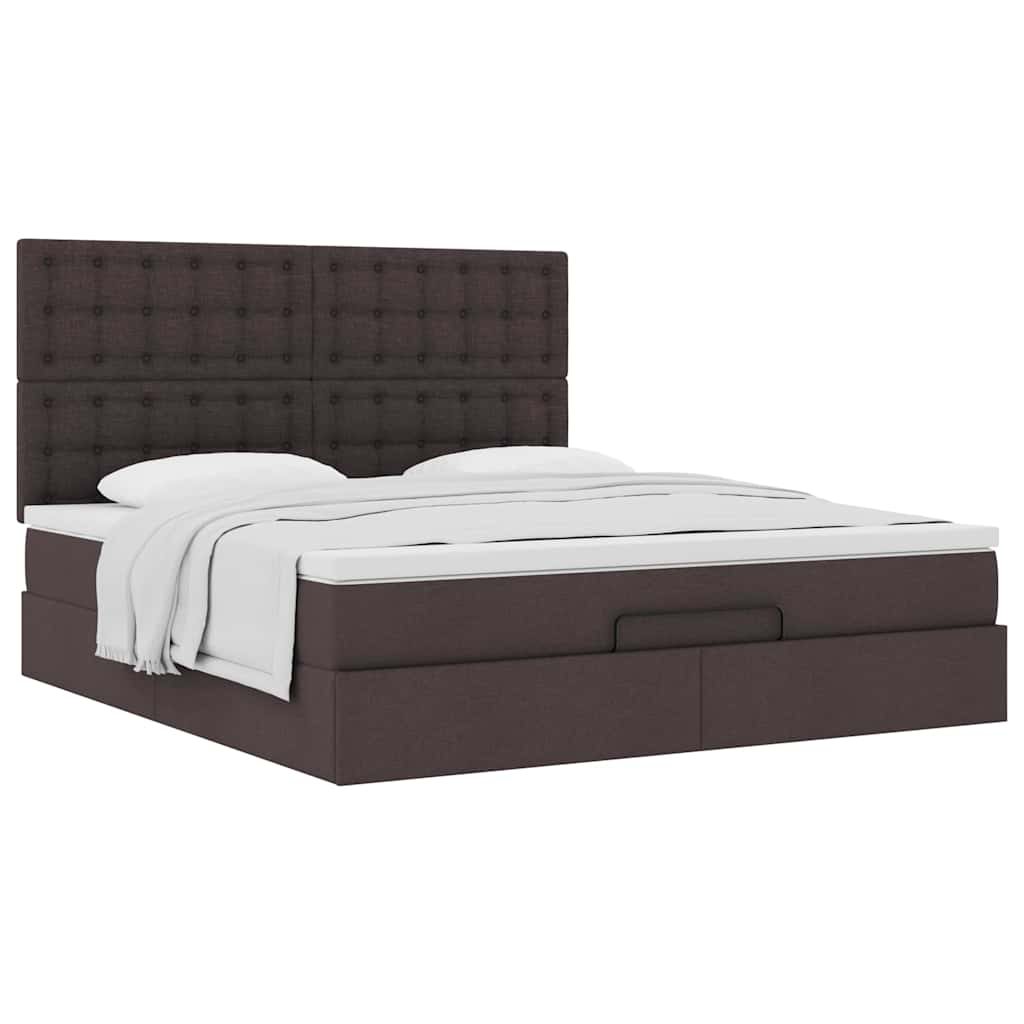 vidaXL Estructura cama otomana colchón tela marrón oscuro 180x200cm