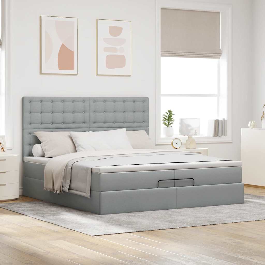 vidaXL Estructura de cama otomana colchones tela gris claro 200x200cm