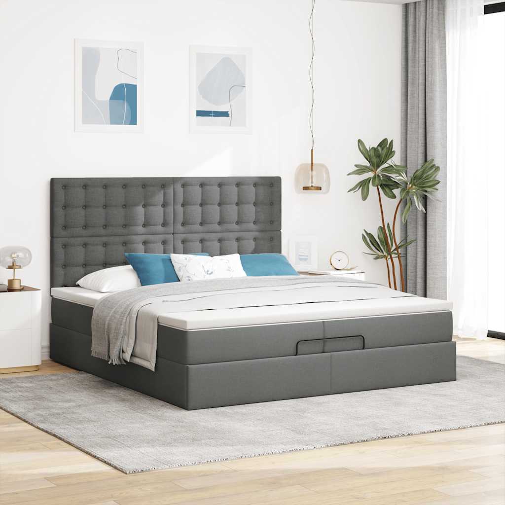 vidaXL Estructura cama otomana colchones tela gris oscuro 200x200cm