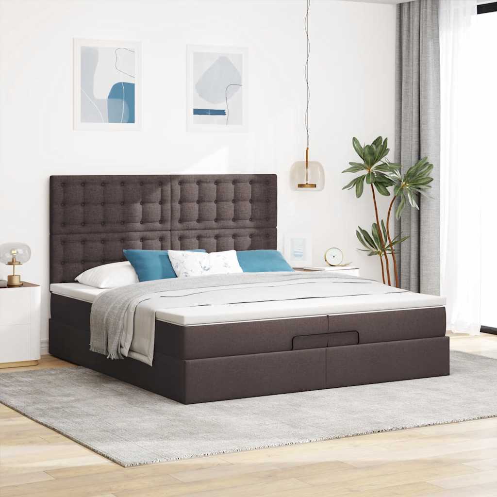 vidaXL Estructura cama otomana colchones tela marrón oscuro 200x200cm