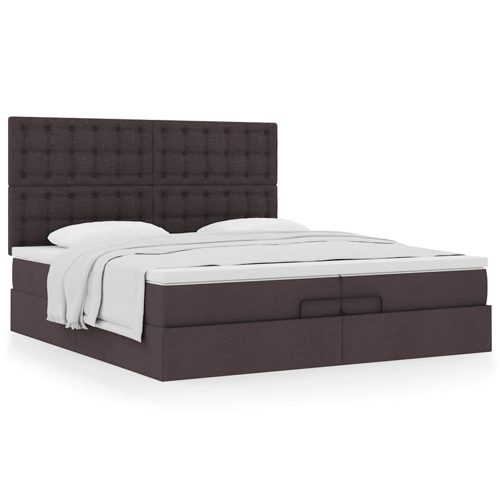 vidaXL Estructura cama otomana colchones tela marrón oscuro 200x200cm