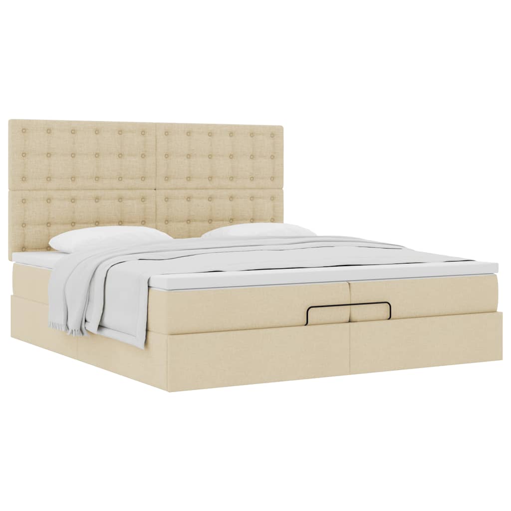 vidaXL Estructura de cama otomana con colchones tela crema 200x200cm