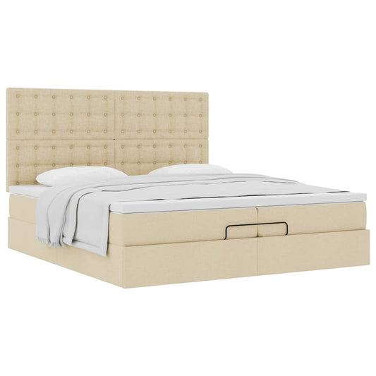 vidaXL Estructura de cama otomana con colchones tela crema 200x200cm