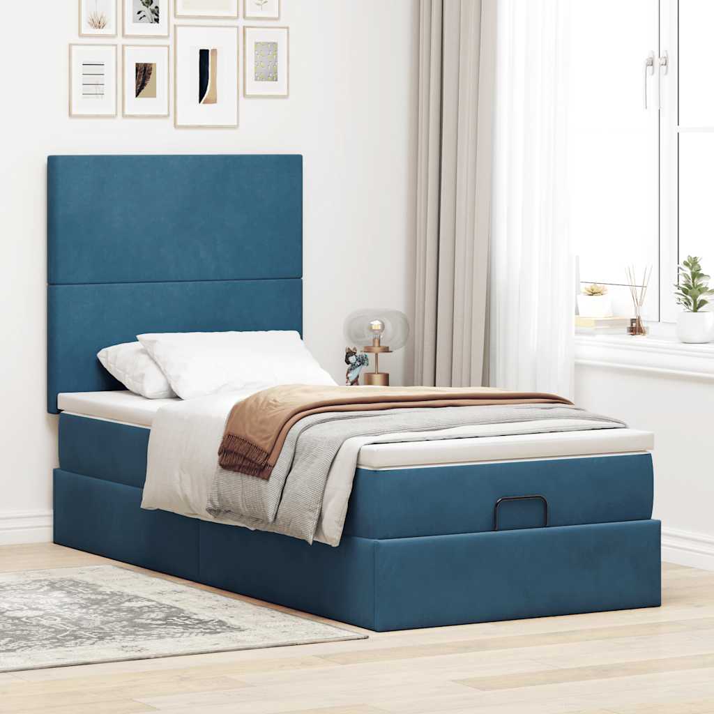 vidaXL Estructura de cama otomana con colchones terciopelo azul oscuro