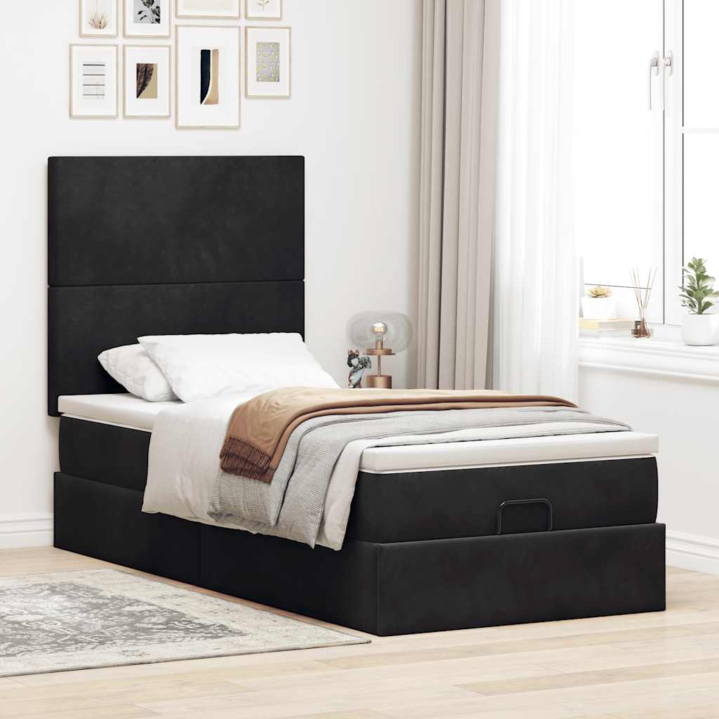 vidaXL Estructura cama otomana colchones terciopelo negro 90x200 cm