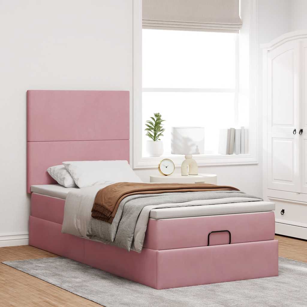 vidaXL Estructura de cama otomana colchones terciopelo rosa 90x200cm