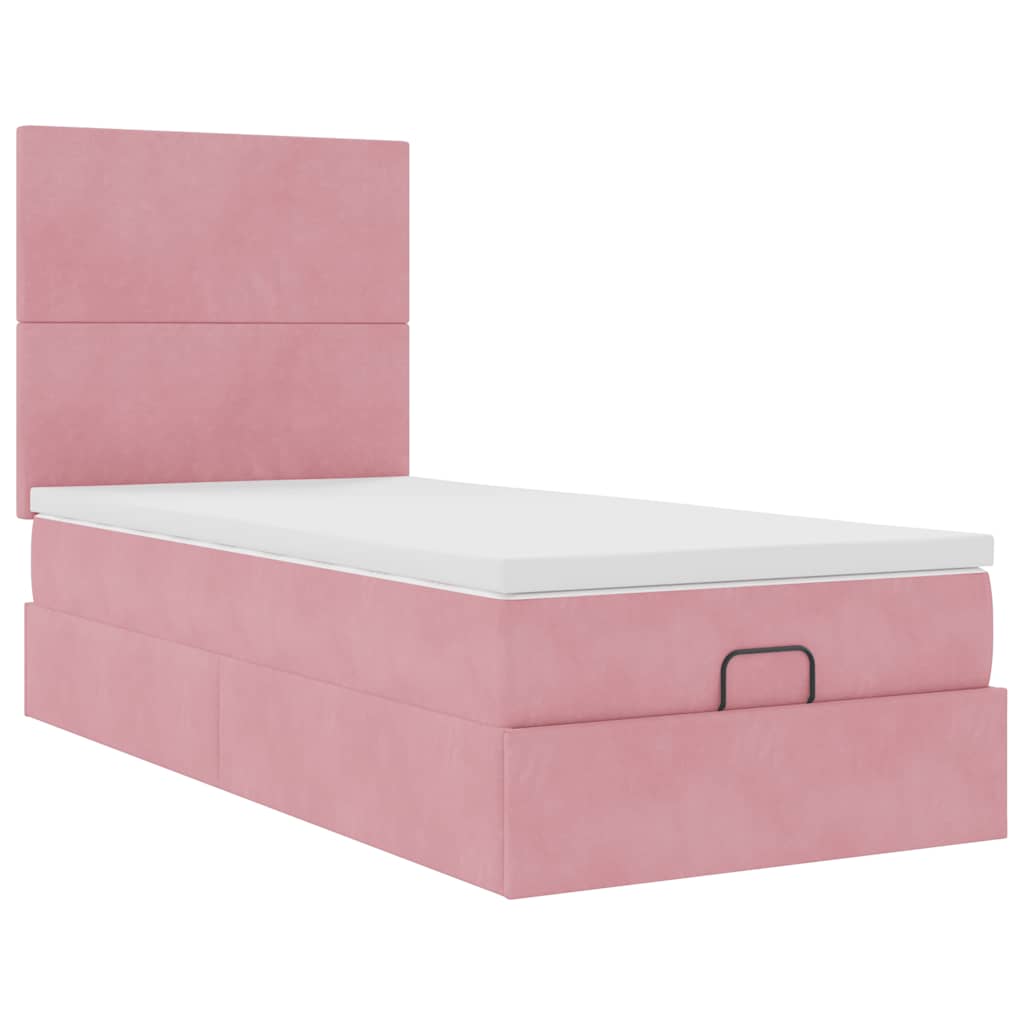 vidaXL Estructura de cama otomana colchones terciopelo rosa 90x200cm