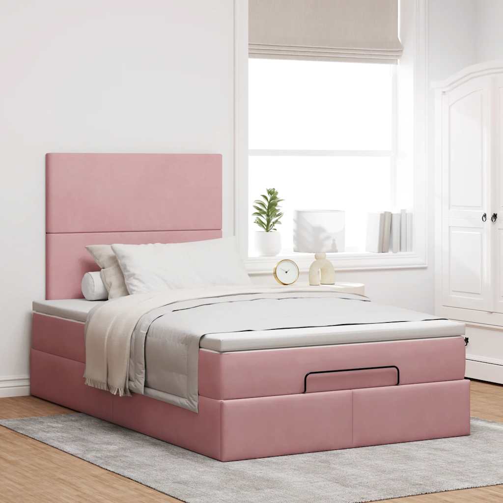 vidaXL Estructura cama otomana colchones terciopelo rosa 120x190 cm