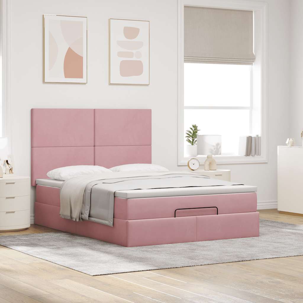 vidaXL Estructura cama otomana colchones terciopelo rosa 140x200cm