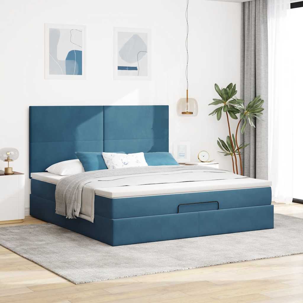 vidaXL Estructura de cama otomana colchones terciopelo azul oscuro