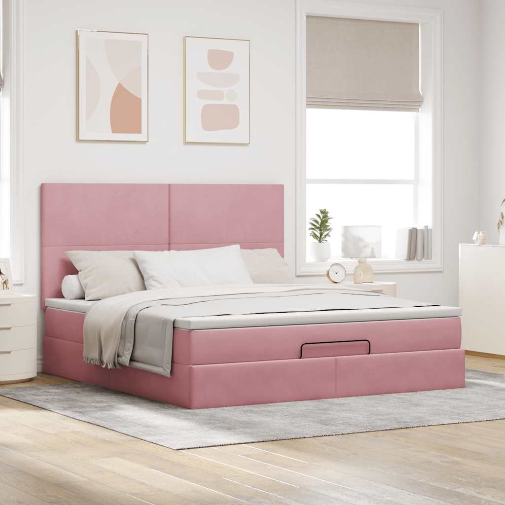 vidaXL Estructura de cama otomana colchones terciopelo rosa 180x200cm