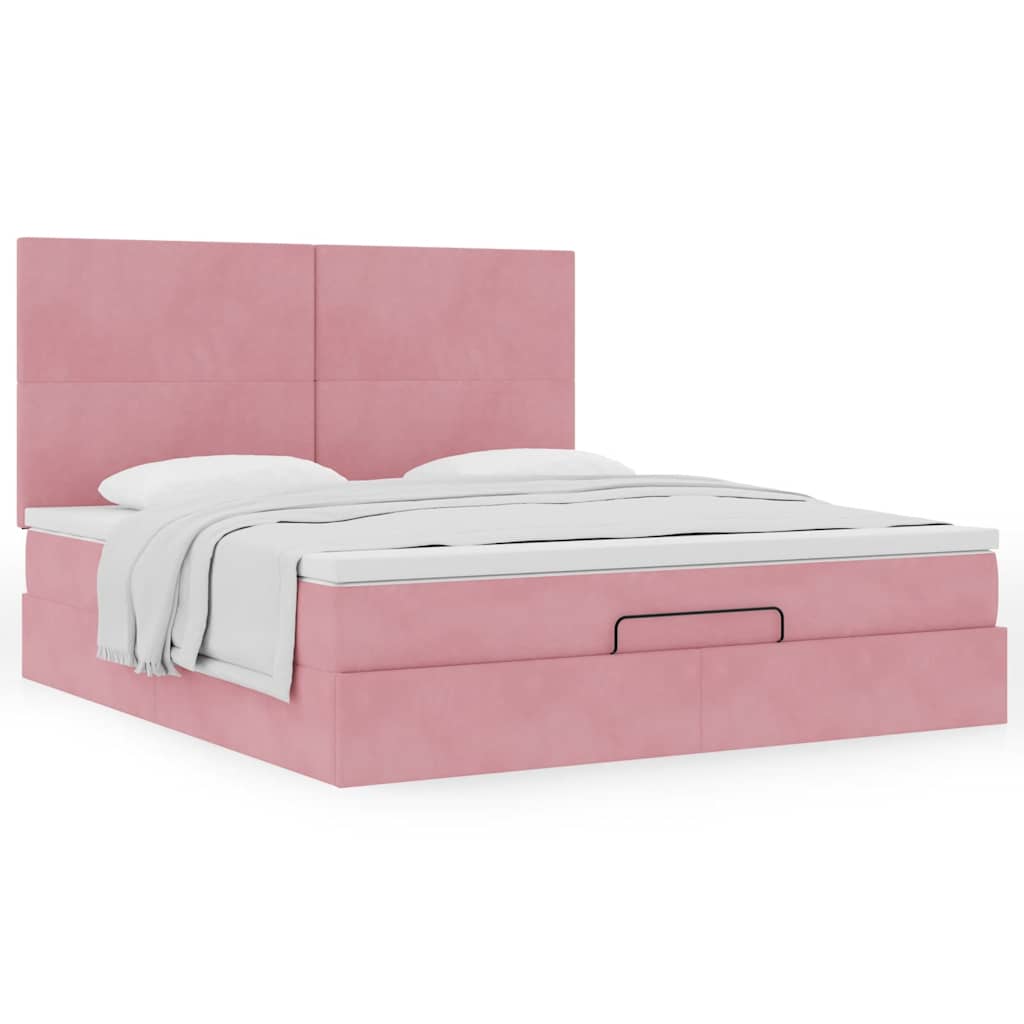 vidaXL Estructura de cama otomana colchones terciopelo rosa 180x200cm