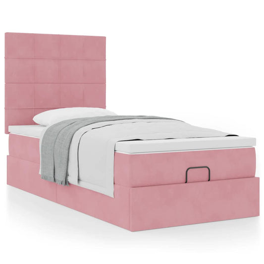 vidaXL Estructura cama otomana colchones terciopelo rosa 80x200cm