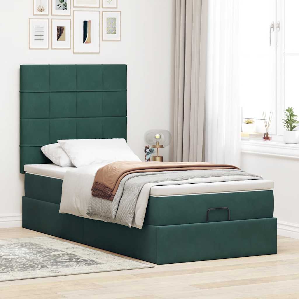 vidaXL Estructura cama otomana colchones verde oscuro 90x190cm