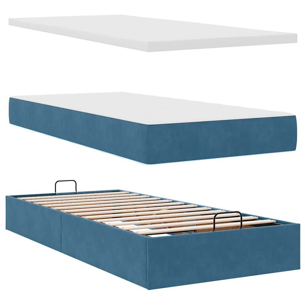 vidaXL Estructura de cama otomana con colchones terciopelo azul oscuro